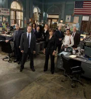 LAW & ORDER: SPECIAL VICTIMS UNIT -- Pictured: (front row: l-r) Richard Belzer as Det. Johon Munch, Christopher Meloni as Det. Elliot Stabler, Mariska Hargitay as Det. Olivia Benson, Adam Beach as Det. Chester Lake (back row: l-r) Tamara Tunie as Dr. Melinda Warner, B.D. Wong as Dr. George Huang Diane Neal as A.D.A. Casy Novak, Ice-T as Det. Odafin "Fin" Tutuola, Dann Florek as Capt. Donald Cragen -- NBC Photo:  Mitchell Haaseth