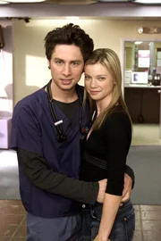 John "J.D." Dorian (Zach Braff, l.); Jamie (Amy Smart, r.)