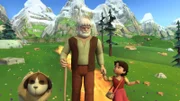Großvater und Heidi gehen überglücklich mit Josef nach Hause.