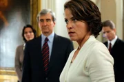 LAW & ORDER -- "The Drowned and the Saved" Episode 1922 -- Pictured: Alana De La Garza as A.D.A. Connie Rubirosa, Sam Waterston as District Attorney Jack McCoy, Alison Elliott as Rita Shalvoy, Linus Roache as A.D.A. Michael Cutter. LAW & ORDER -- "The Drowned and the Saved" Episode 1922 -- Pictured: Alana De La Garza as A.D.A. Connie Rubirosa, Sam Waterston as District Attorney Jack McCoy, Alison Elliott as Rita Shalvoy, Linus Roache as A.D.A. Michael Cutter.