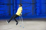 Chima Akenzua demonstrating how crutches can act as an inverted pendulum.