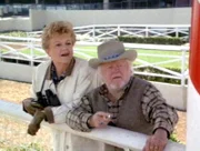Jessica (Angela Lansbury) besucht den Pferdetrainer Matt Cleveland (Mickey Rooney) auf einem Pferdegestüt in Wally Hampton.