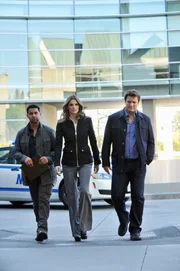 Eine Frau wird mit einer großen Fleischwunde im Gesicht gefunden und verstirbt kurze Zeit später im Krankenhaus. Javier Esposito (Jon Huertas, l.), Kate Beckett (Stana Katic, M.) und Richard Castle (Nathan Fillion, r.) versuchen, den Täter zu finden ...