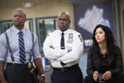 (l-r) Terry Crews as Terry Jeffords, Andre Braugher as Ray Holt, Stephanie Beatriz as Rosa Diaz
