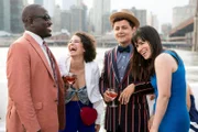 L-R: Hannibal Buress as Lincoln Rice, Ilana Glazer as Ilana Wexler, Arturo Castro as Jaime Castro and Abbi Jacobson as Abbi Abrams.  Broad City cast is photographed during production shoots live on location in New York City.