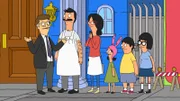 Wegen Schimmelbefalls stehen Renovierungsarbeiten am Restaurant an, und Bob (2.v.l.), Linda (3.v.l.), Louise (3.v.r.), Gene (2.v.r.) und Tina (r.) sind dazu gezwungen, ein Wochenende auswärts zu verbringen. Mort (l.) schlägt Bob vor, bei sich im Krematorium-Wohnhaus unterzukommen ...