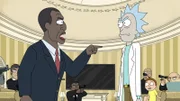 Vorne, l-r: The President, Rick. Hinter: Morty (2.v.r.)