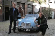 LONDON - Car SOS presenters Tim Shaw and Fuzz Townshend pose with actor James Nesbitt with the MGA.