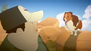Lassie hält den Wilderer in Schach, der den weißen Büffel eingefangen hat.