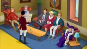 Der Graf hat die Familie zu einem Fest eingeladen und liest ihnen ein Rätsel des Schlossgründers Leo von Falkenstein vor.