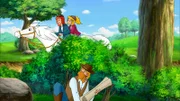 Bibi und Tina verfolgen den Dieb, der ein Gemälde des Schlossgründers Leo von Falkenstein gestohlen hat.