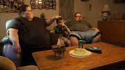 Ashley with her family in the living room (Patrick and Jacob).