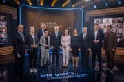 von links: Alexander Dobrindt, Alice Weidel, Jan van Aken, Dunja Hayali, Christian Lindner, Annalena Baerbock, Sahra Wagenknecht, Thorsten Frei, Lars Klingbeil, Mitri Sirin