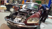 West Midlands, United Kingdom - The Citroen DS in the workshop during its restoration.
