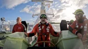 Maschinist Steffen Schmeißer (Mitte) auf dem Seenotrettungskreuzer ARKONA, DGzRS-Station Warnemünde.