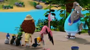 Frau Emily (Elefant) hat die Zoobande am frühen Morgen zu einem Fitnesstraining zusammengetrommelt.