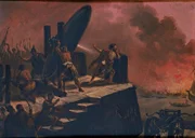 Archimedes verbrennt die Schiffe des Konsuls Marcellus mit einem Brennglas, um 1855 (Öl auf Leinwand) von Cornienti, Cherubino (1816-60) (Zuschriften); 22,5x31 cm; Pinacoteca Ambrosiana, Mailand, Italien; (Zusatzinfo: (Inv. 605))