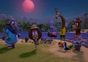 Der Mond leuchtet pink über der Vulkaninsel und erinnert Flora, die Flamingo-Teenagerin, an einen Brauch: den Flamingo-Mond-Tanz. So fangen die Freunde an zu tanzen - einer nach dem anderen führt seinen Lieblingstanz den anderen vor.