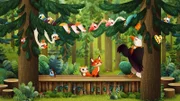 Odo bringt einen Fuchs namens Reggie mit zum "Zeig mal her" und versetzt die Vögel des Forest Camp in helle Aufregung.