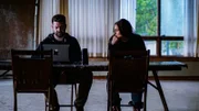 Katrina Weidman looks on as Jack Osbourne prepares to reveal evidence inside Hill View Manor, New Castle, PA