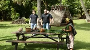 Brannon, Porter and Chasey approaching a woman.