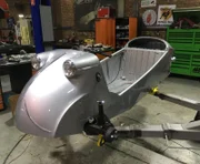 The Messerschmitt in the ToTa Classics workshop after the body has been restored and resprayed.