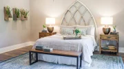 The newly remodeled bedroom in the Whyte residence, as seen on Fixer Upper.