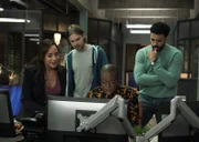 L-R: Nikki Batista (Dania Ramirez), Teddy Williams (Keenan Tracey), Kemi Adebayo (Adeola Role), and Mike Sherman (Ryan Broussard)