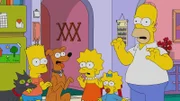 (v.l.n.r.) Bart; Knecht Ruprecht; Lisa; Maggie; Homer