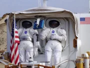 James May donning the nasa space suit attached to the space exploration vehicleWARNING This image may only be used for publicity purposes in connection with the broadcast of the programme as licensed by BBC Worldwide Ltd & must carry the shown copyright legend. It may not be used for any commercial purpose without a licence from the BBC.