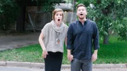 Homeowners Jeff and Sara Jones see their newly renovated home for the first time, as seen on Fixer Upper. (action)
