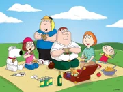 Die Griffins sind eine nach außen hin "völlig normale" Familie: (v.l.n.r.) Brian, Meg, Chris, Peter, Lois und Stewie ...