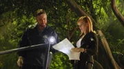 Gil Grissom (William Petersen) und Catherine (Marg Helgenberger) suchen auf dem Campusgelände nach verwertbaren Spuren.