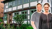 Lisa und Joachim vor ihrem restaurierten 300 Jahre alten Fachwerkhaus in Hildesheim.