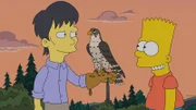 Bart Simpson (r.) freundet sich nicht nur mit seinem neuen Mitschüler Diggs (l.), sondern auch mit dessen Falken an und ist begeistert von der Falknerei ...