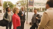 Pictured L-R: Barrett Doss as Kerry Ketchum, Geneva Carr as Marissa Morgan, Chris Jackson as Chunk Palmer, Freddy Rodriguez as Benny Benny Colón, and Michael Weatherly as Dr. Jason Bull.