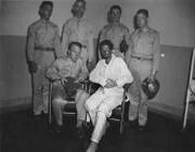 Lt. Harry Kane Jr. and Captain Horst Degen meet after sinking of U-701 in 1942. (Public Domain)