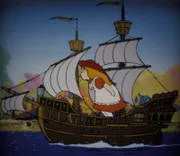 Alice löst das Piratenproblem auf ihre Weise. Sie entwendet kurzer Hand das Piratenschiff und segelt den Piraten davon.