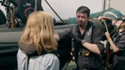 Mariana van Zeller (L) interviews Peter on board the Sam Simon.