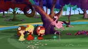 Auf kleinen Springbrunnenquellen lernen Lili, Tanja und Zoé die richtigen Flamenco-Schritte.