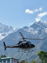Manang Air B3 helicopter coming in to land at Lukla helipad, piloted by Ryan Skoreki.