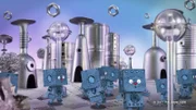 Die Roboter marschieren auf dem Roboterplaneten.