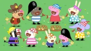 Klausi Kläff (o.2.v.l.) feiert an seinem Geburtstag eine Piratenparty. Opa Wutz und Opa Kläff haben für die Kinder eine Schatzsuche organisiert.
