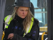Monica Beets in the cab. Mega Barge assembly.