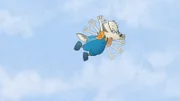 Der Kleine Dachs soll bei Socke das Fliegen lernen.