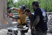 Host Antonio Ballatore jokes around with build crew members Brandon Malone, Sean Gross and Christina Ray.