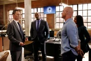 LAW & ORDER: PREMIERE -- "Gimme Shelter" Episode 301 -- Pictured: (l-r) Jeffrey Donovan as Detective Frank Cosgrove, Mehcad Brooks as Detective Jalen Shaw, Christopher Meloni as Detective Elliot Stabler, Danielle Moné Truitt as Sergeant Ayanna Bell -- (Photo by: Will Hart/NBC)
