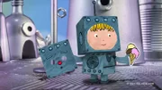 Ein Roboterjunge isst ein Eis.