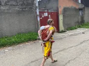 Ariela leaves her house in Ethiopia with baby Avi