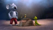 Blinky spielt mit Echo, dem Gecko, um Roberts Brille.